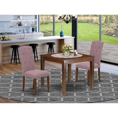 3Pc Dinette Set - Square Kitchen Table & 2 Parsons Chairs - Mahogany Finish