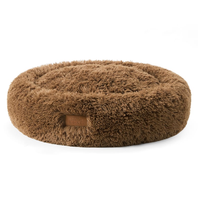 TOWN & COUNTRY LUXE CuddleTown Fuzzy Solid Donut Pet Bed Brown Round Bed - 19"x7" - Brown