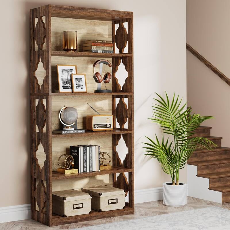 6-Tier Bookcase, 70-Inch Tall Freestanding Bookshelf with Hollow Patterns