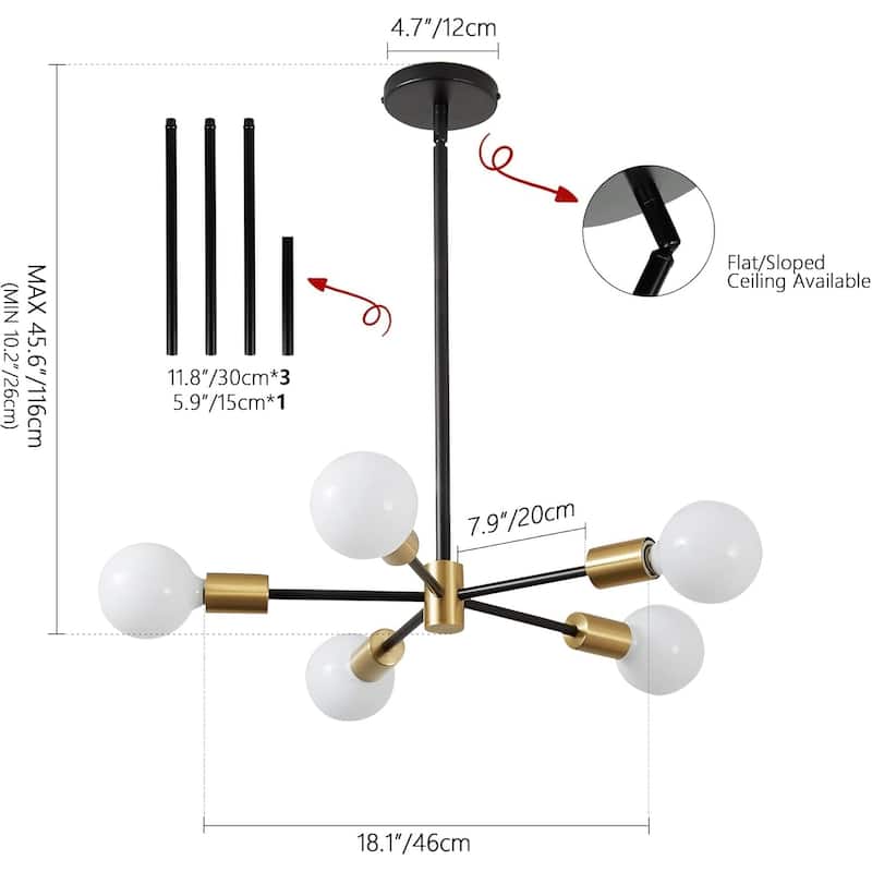 5-light sputnik ceiling light black & gold pendant light metal hanging light