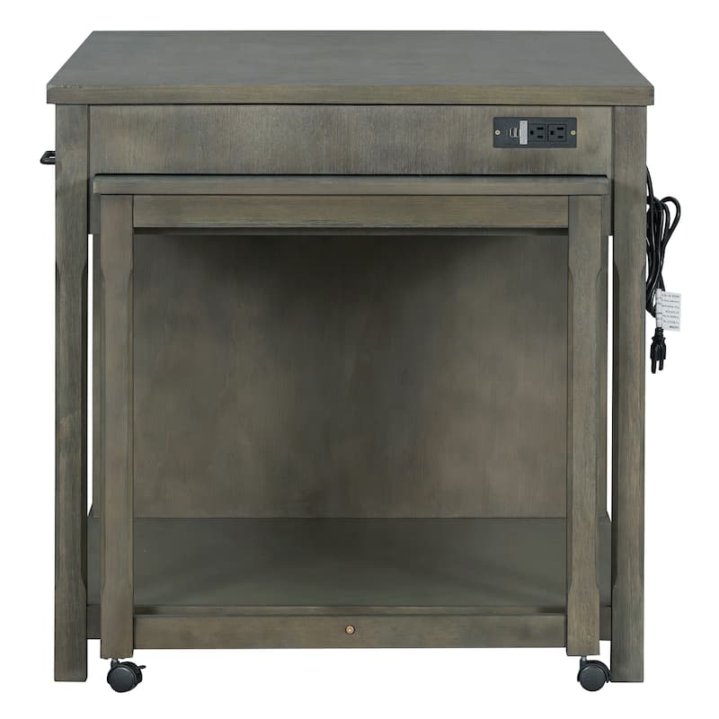 Extendable Kitchen Island with Storage & Open Shelves, Rolling Kitchen Island Cart with Built-In Power Outlets & Drawers