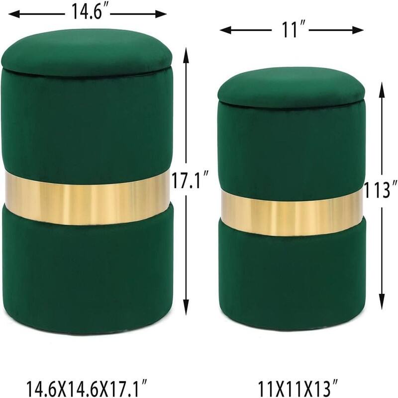 Round Velvet Storage Ottoman Set of 2