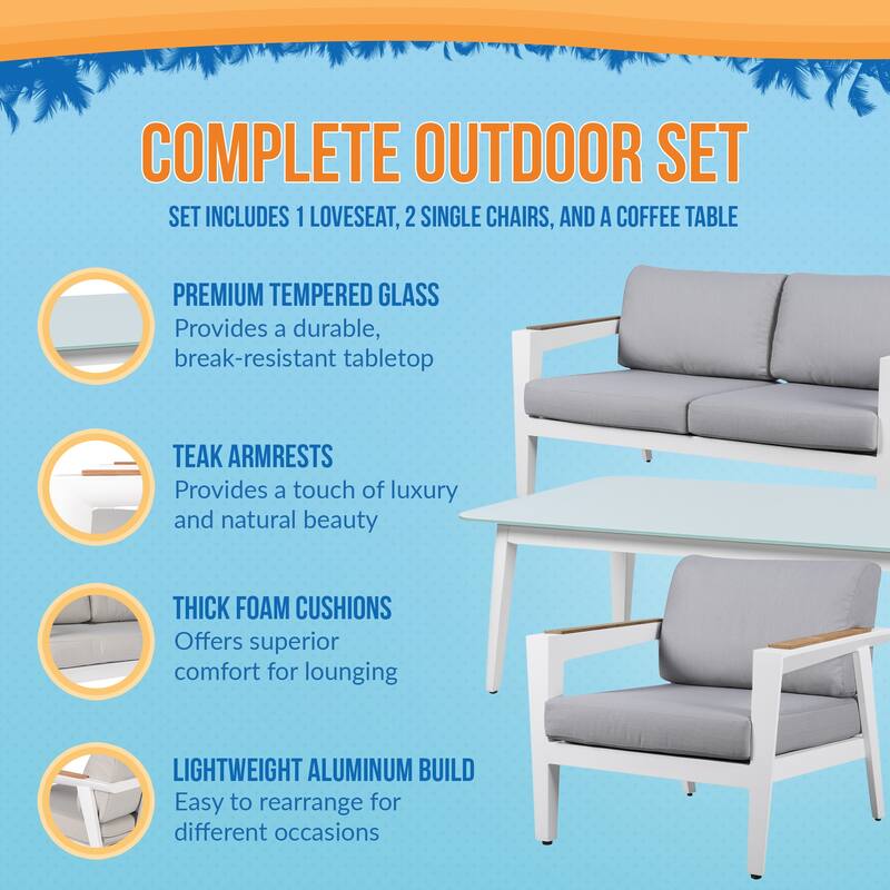 Island Retreat Newport 4-Piece Patio Furniture Conversation Set - Gray