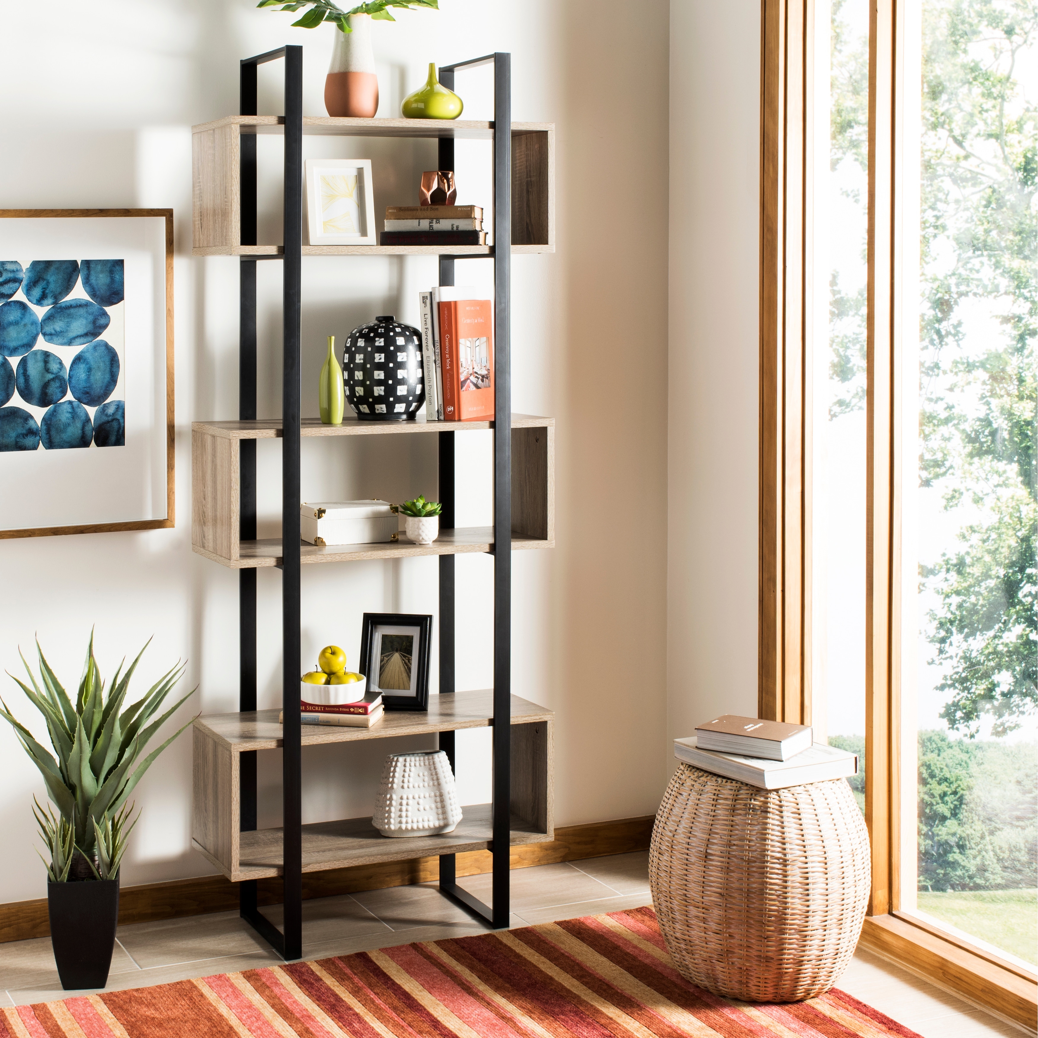 SAFAVIEH Erlen Light Brown/ Black Etagere - 31.5' x 12.6' x 78.8' - 32Wx13Dx79H