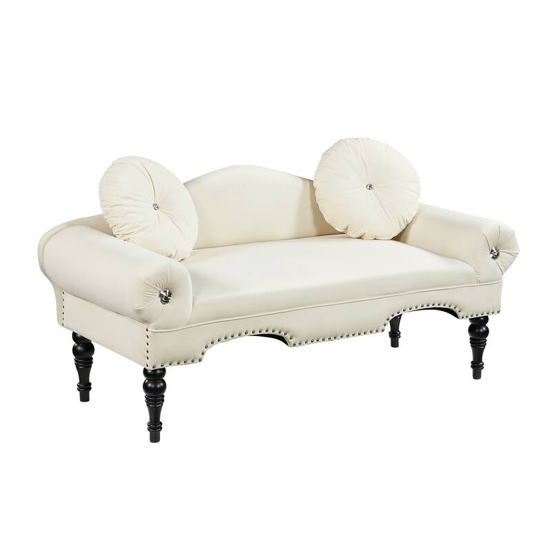 Modern Velvet Upholstered Sofa, Tufted Rolled Arm Accent Bedside Couch - Beige