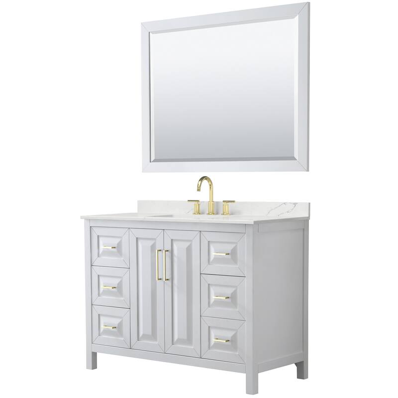 Wyndham Collection WCV252548S-QTZ-US3M46 Daria 48" Free Standing - White / Giotto Quartz Top / Brushed Gold Hardware