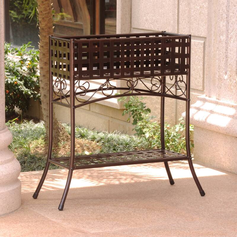 Mandalay Iron Rectangular Plant Stand - Hammered Bronze