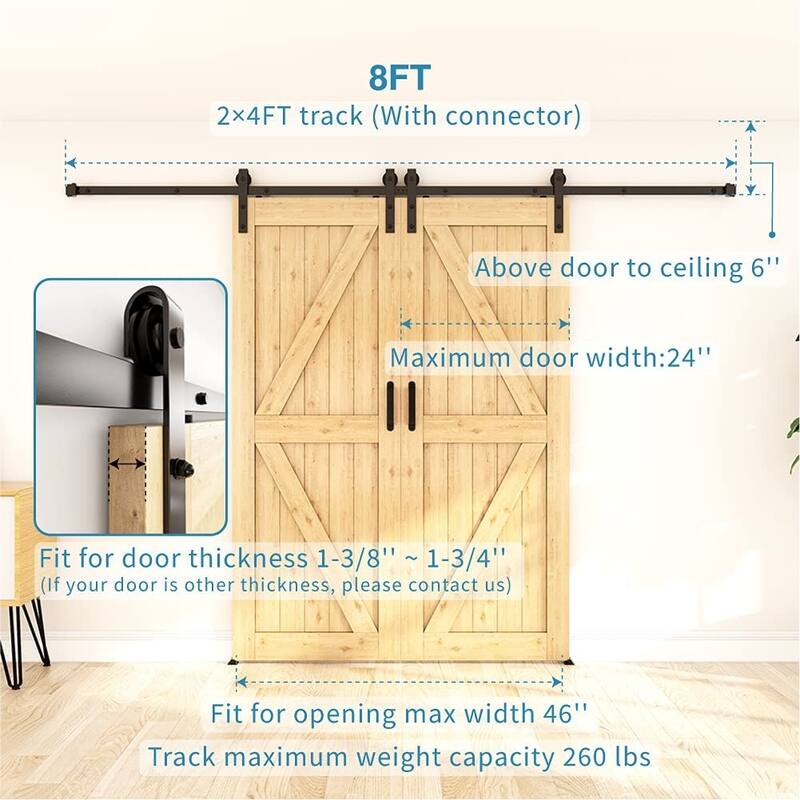 WINSOON 4-14 FT Sliding Barn Door Hardware Track Kit for Double Doors J Style Rollers