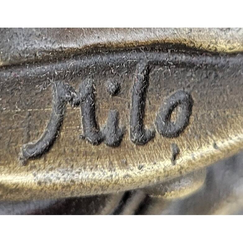 Art Deco Bronze Sculpture Of Queen In Floral Dress - Female Figure By Milo