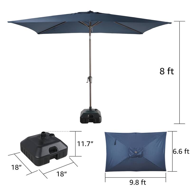 10’ x 6.5’ Tilt and Crank Rectangular Patio Umbrella with Base Stand