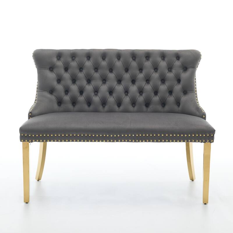Velvet Double Dining Loveseat Bench, Kitchen & Dining Seating, 2-Seat Tufted Bench w/Handmade Buttons, Wing Back