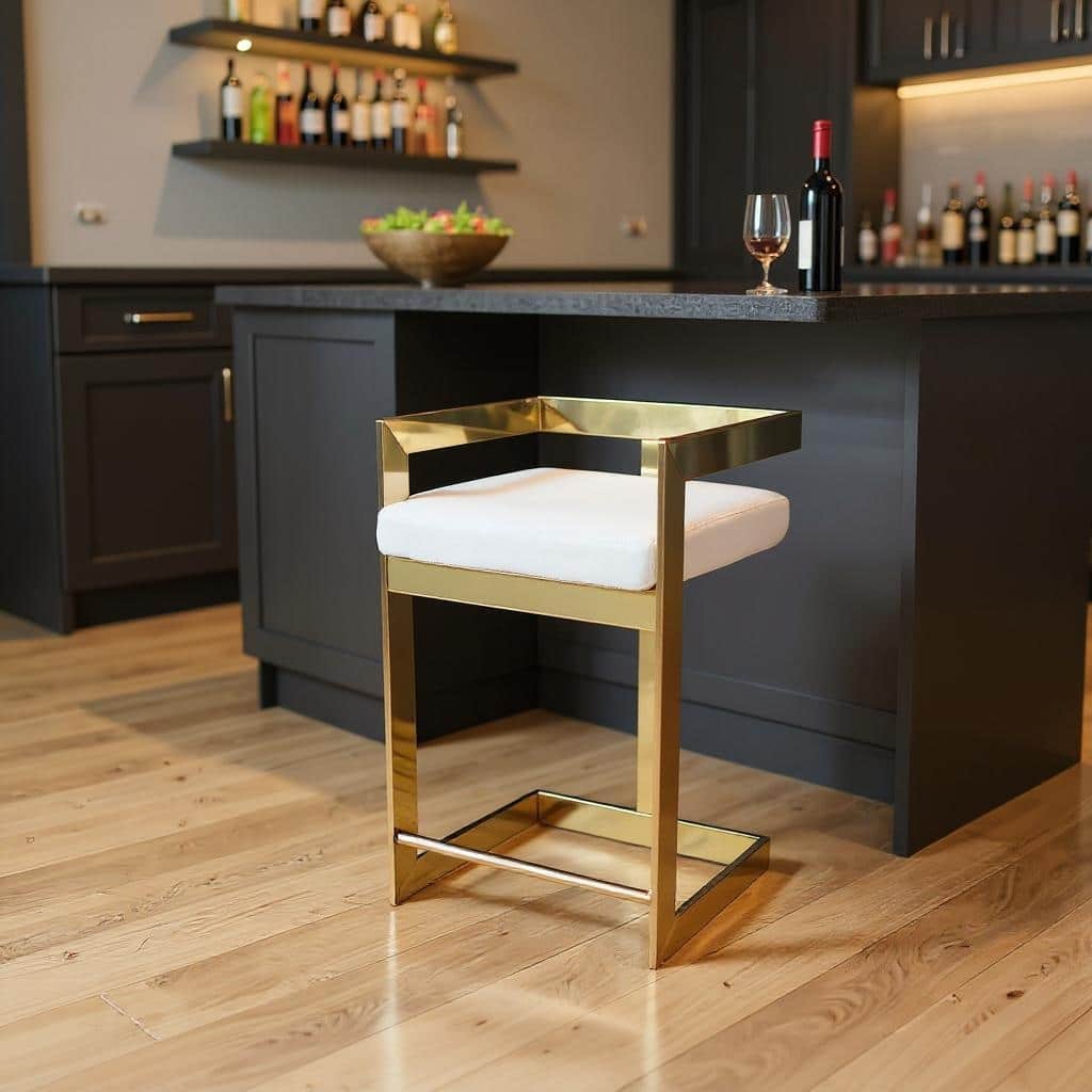 HomeRoots 26" Gold and Gray Metal and Velvet Low Back Counter Height Bar Chair