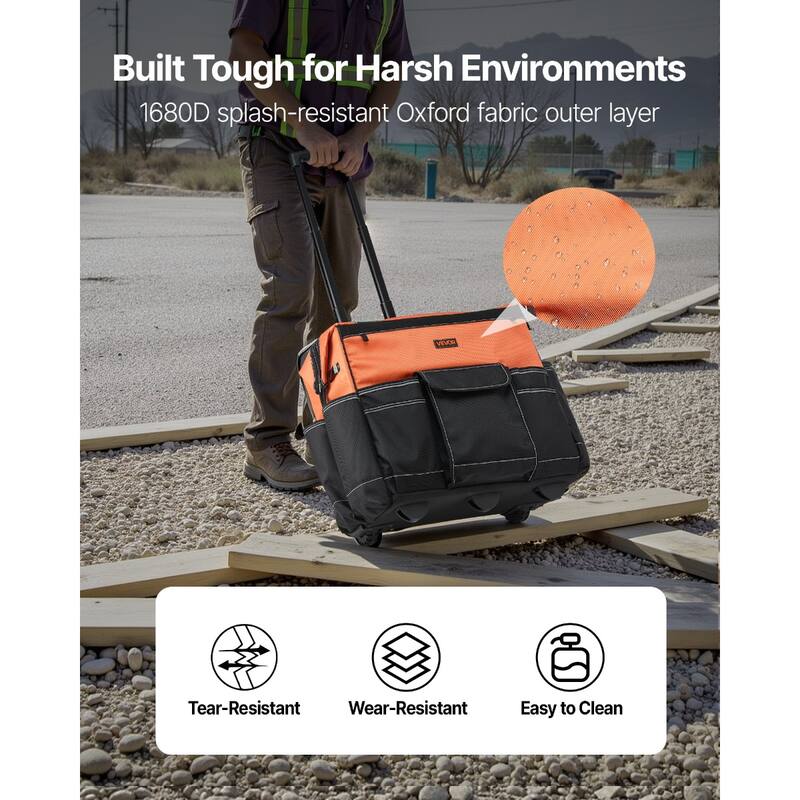 Heavy Duty Rolling Tool Bag 27 Pockets Large Capacity on Wheels - 20 x 12.2 x 17.7 in