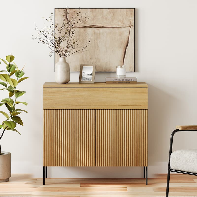Modern Wood 31.5" Dresser With Reeded Design, Minimalist Dresser Organizer Storage - Oak - 1-drawer