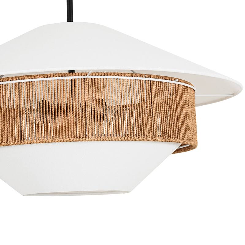 Coastal-style 4-Light Hemp-rope Geometric Linen Fabric Pendant - 33.5 in