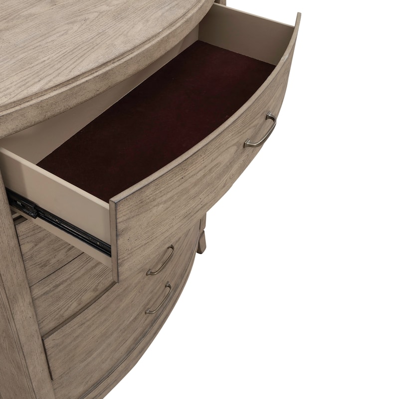 Avalon Burnished Beige Oak Panel Storage Bed with Dresser, Mirror, Chest Bedroom Set - King, Queen