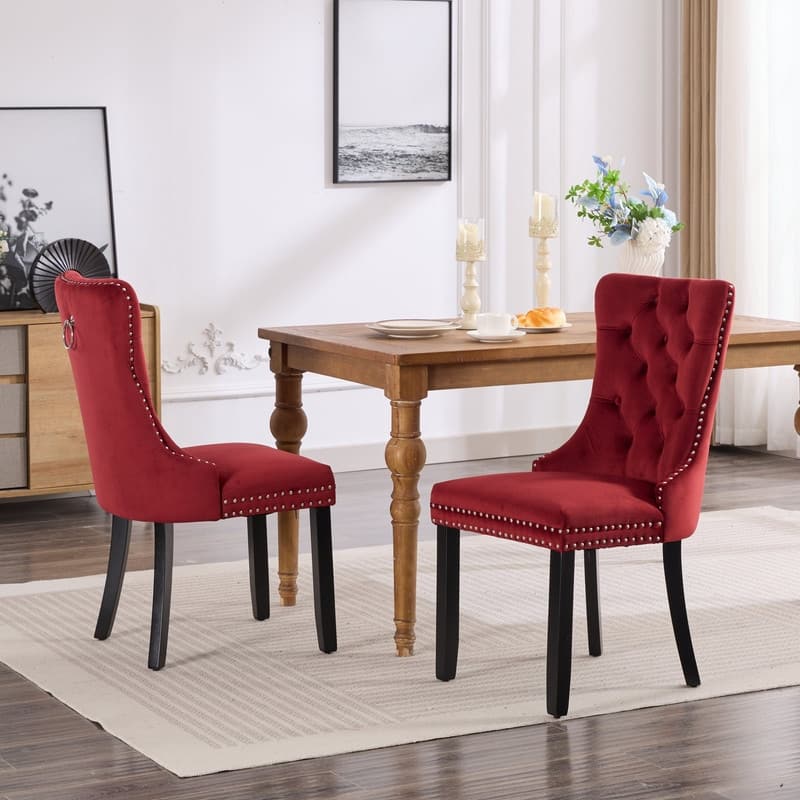 Tufted Velvet Dining Chairs with Nailhead Trim (Set of 2)