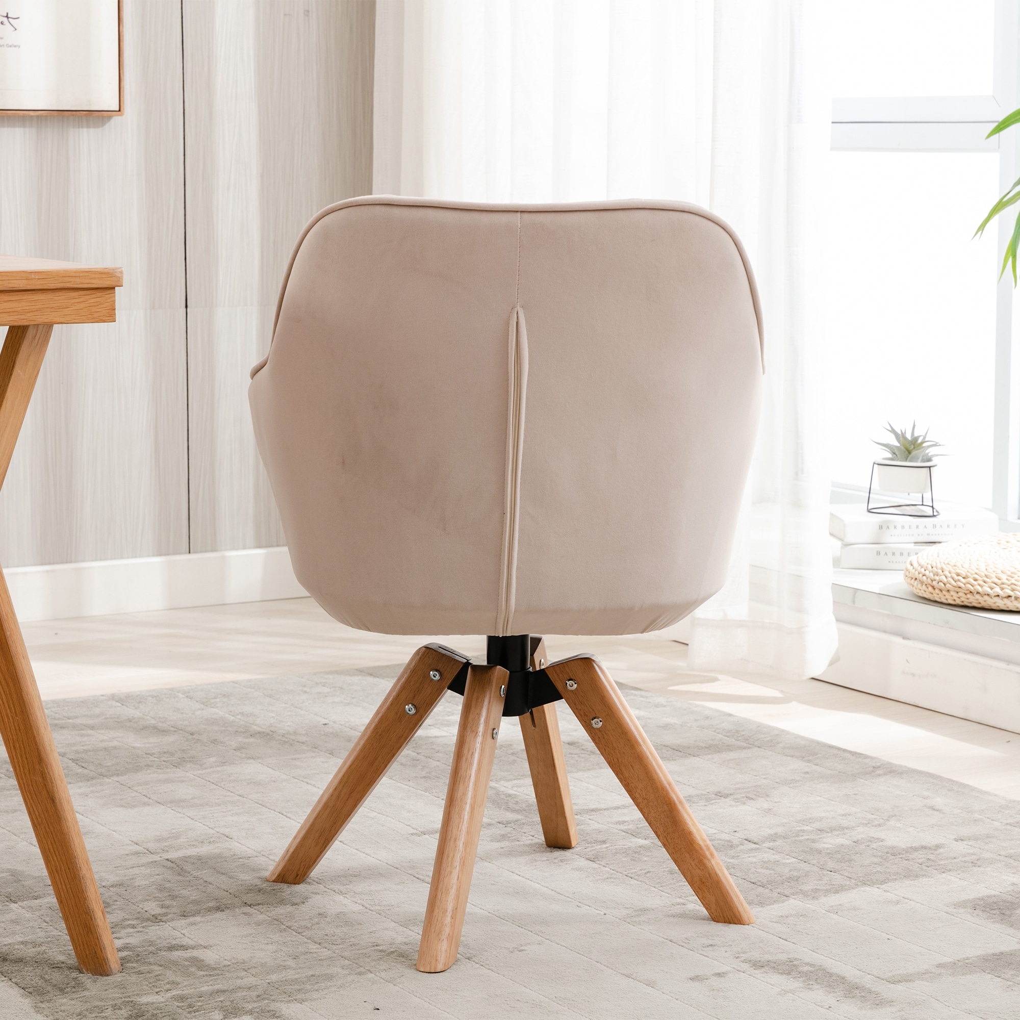 Swivel Chair Art Poplar Swivel Desk Chair Without Wheels, Leather