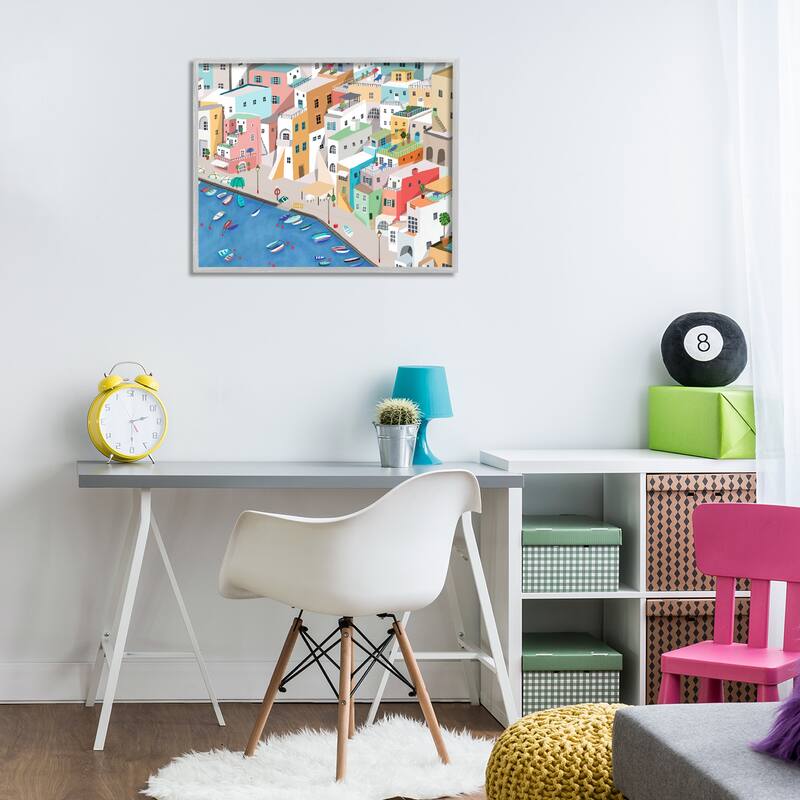 Stupell Coastal Town Harbor Framed Giclee Art Design By Carla Daly