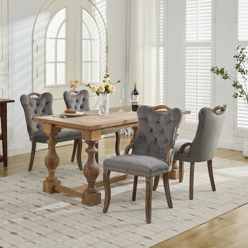 Modern Velvet Dining Chair with Solid Wood Legs, Set of 2 - Gray
