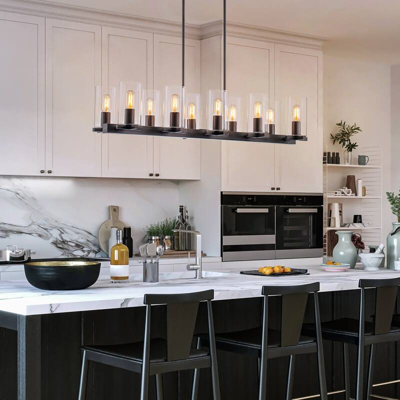 10-Light Modern Industrial Linear Cylinder Clear Glass Chandelier for Kitchen Island - 40.2 in. W x 8.2 in. H x 12.4 in. D