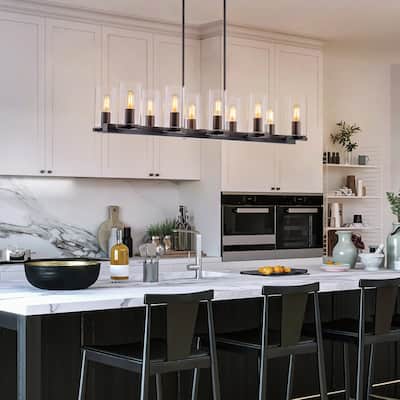 10-Light Modern Industrial Linear Cylinder Clear Glass Chandelier for Kitchen Island - 40.2 in. W x 8.2 in. H x 12.4 in. D