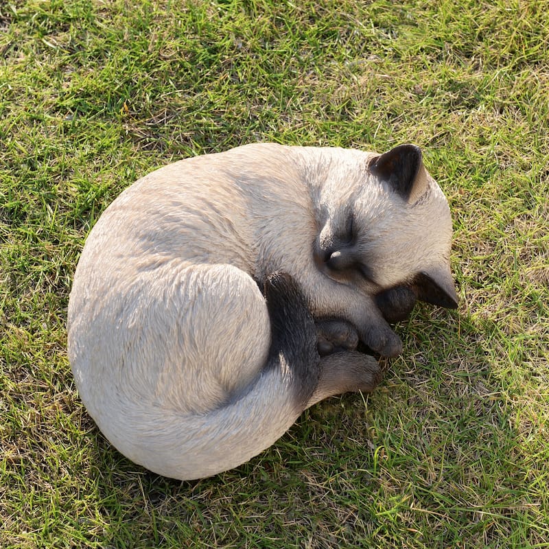 Sleeping Siamese Cat Outdoor Garden Statue - 7.75"
