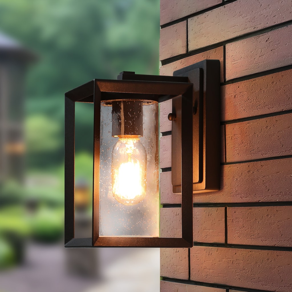 Modern Black Outdoor Lantern Cubic Wall Sconce, 1-Light Modern Wall Lantern Sconce - L 5"x W 6.5"x H 9"