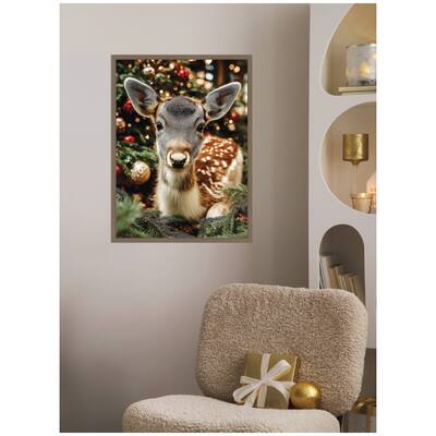Kate and Laurel Framed Canvas Small Doe Between Christmas Decor by Michael Schauer