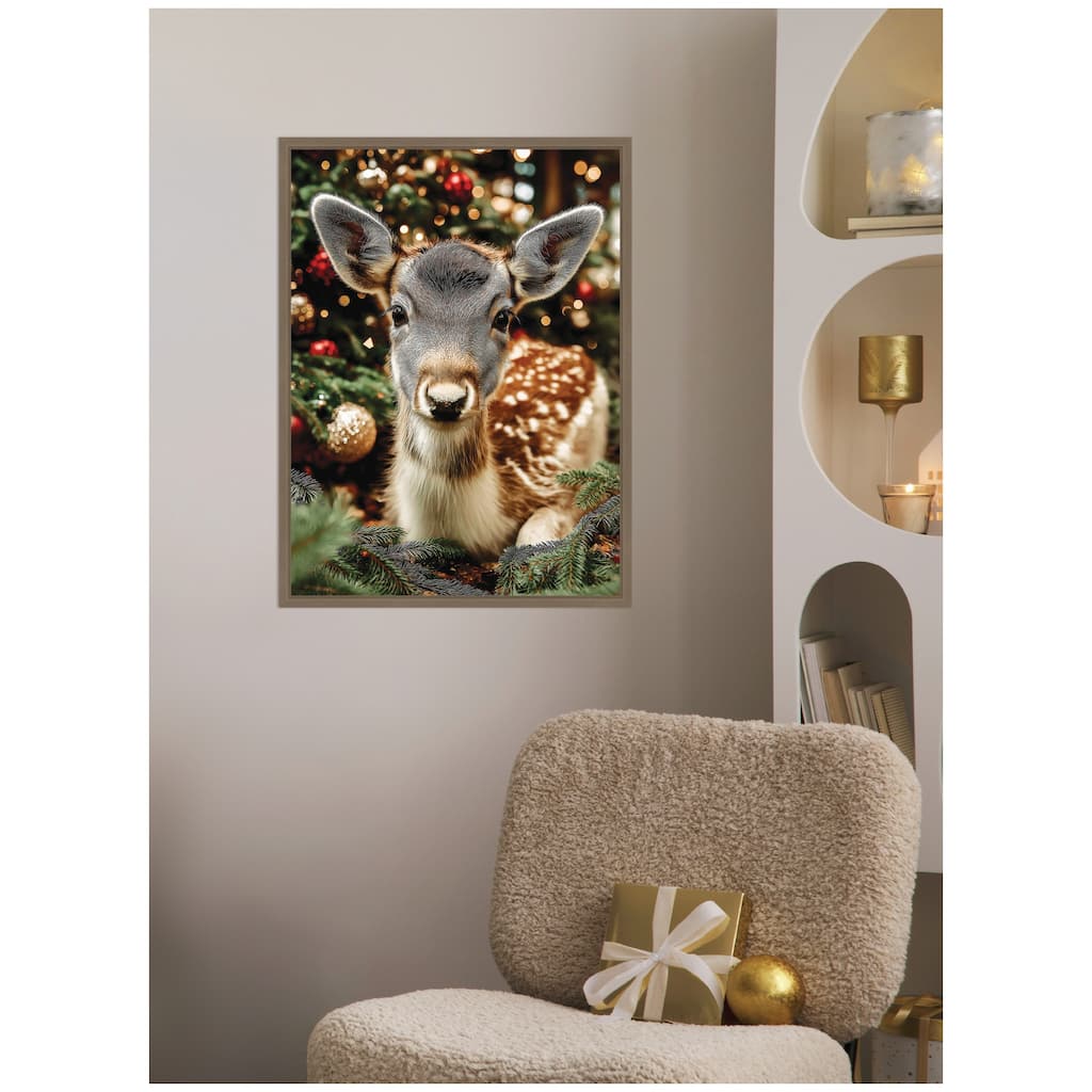 Kate and Laurel Framed Canvas Small Doe Between Christmas Decor by Michael Schauer