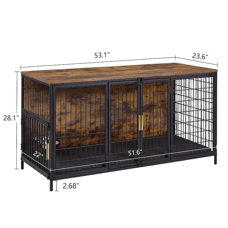 Dog Crate Furniture, Dog Cage Wooden Kennel Table with Double Doors, Indoor Dog House