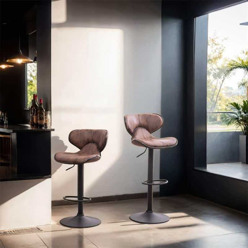 Upholstery Airlift Adjustable Swivel Barstool w/Chrome Base,Set of 2