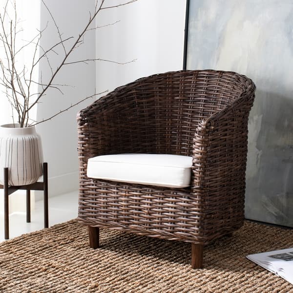 slide 2 of 12, SAFAVIEH Omni Rattan Barrel Chair with Cushion - 29.1" x 27.2" x 32.7" 29.1" x 27.2" x 32.7" - Brown