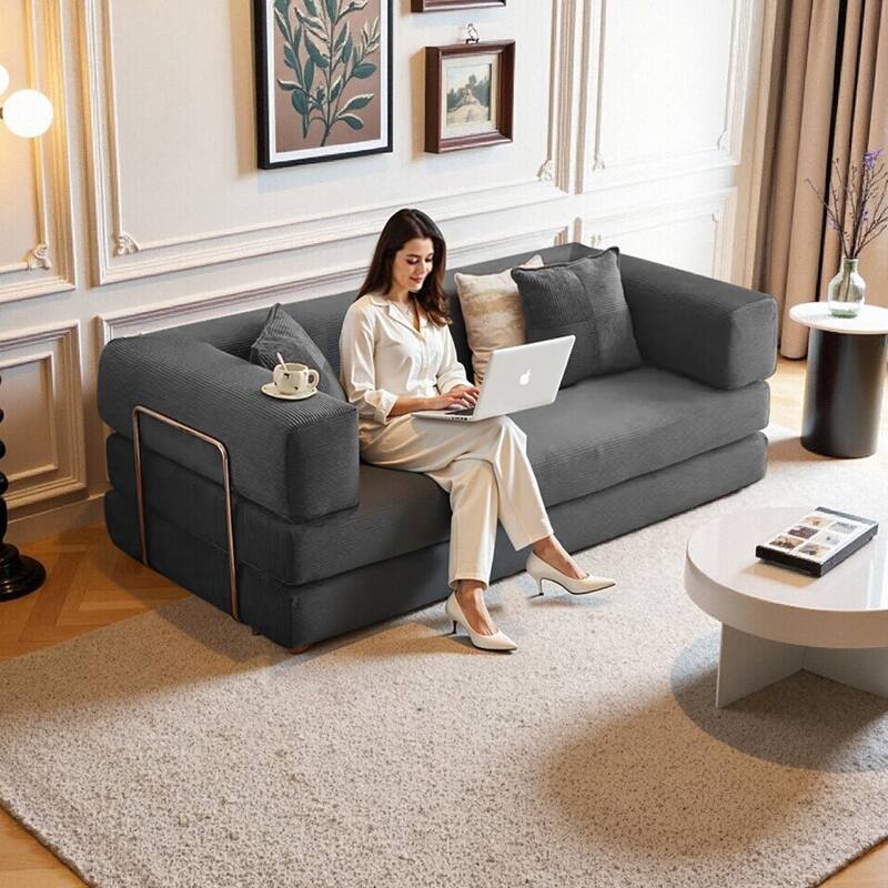 2-in-1 Convertible Modular Sofa Bed, Memory Foam Mattress, No Assembly, Space-Saving for Living Room, Bedroom