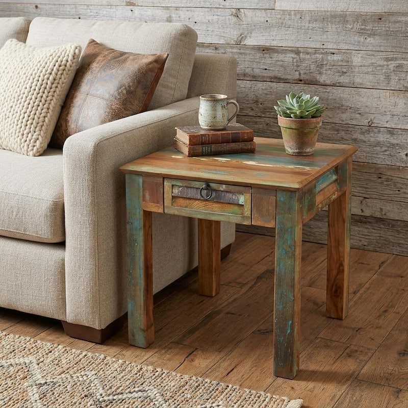 HomeRoots 24" Brown Solid Wood Square End Table With Drawer - 24.00 in. x 24.00 in. x 24.00 in. - Brown - Wood