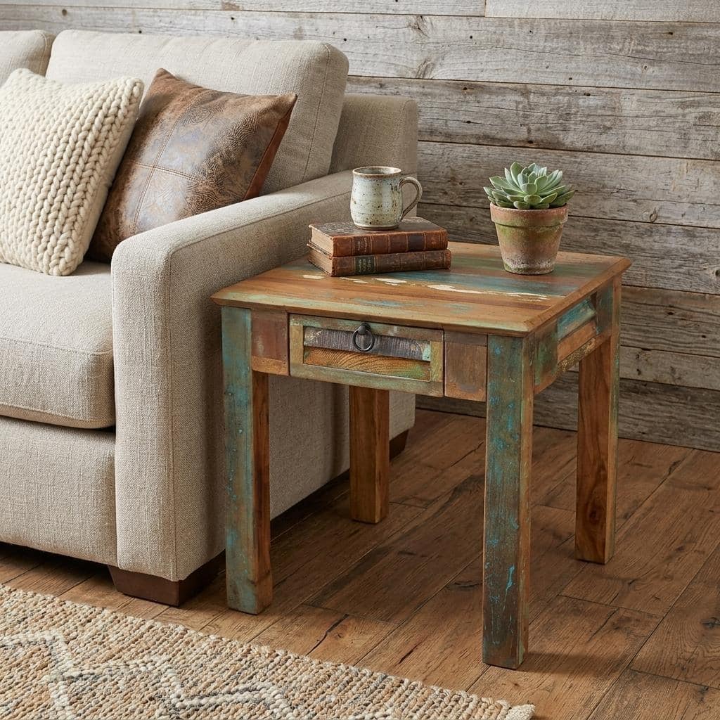 HomeRoots 24" Brown Solid Wood Square End Table With Drawer - 24.00 in. x 24.00 in. x 24.00 in.