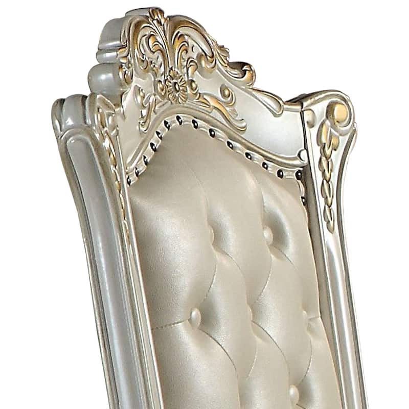 Doe 27 Inch Side Dining Chair Set of 2, Nailhead, Tufted White Faux Leather
