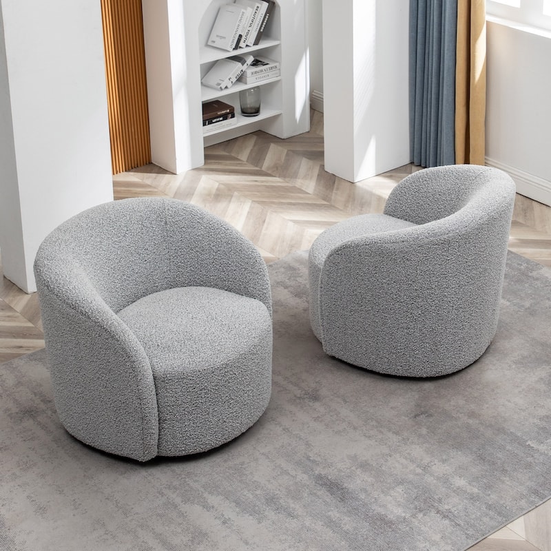 KINWELL 34" Wide Upholstered Swivel Accent Barrel Chair (Set of 2)