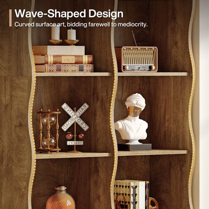 70.86" 5-Tier Bookshelf, 10 Storage Cubes Bookcase with Wave-Design