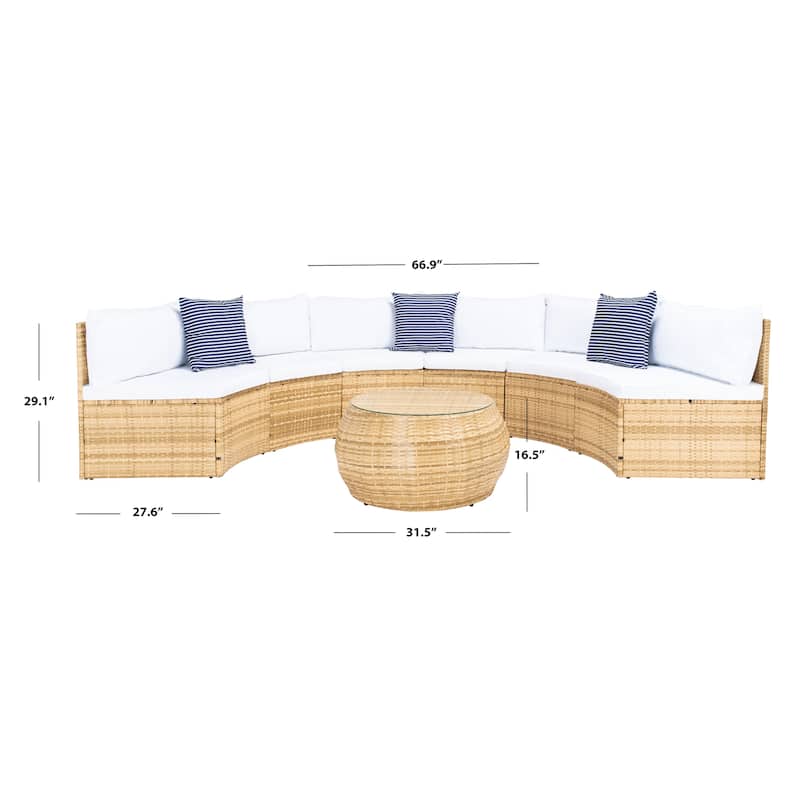 SAFAVIEH Outdoor Patio Furniture Jesvita Demilune Half-Moon Wicker Patio Set