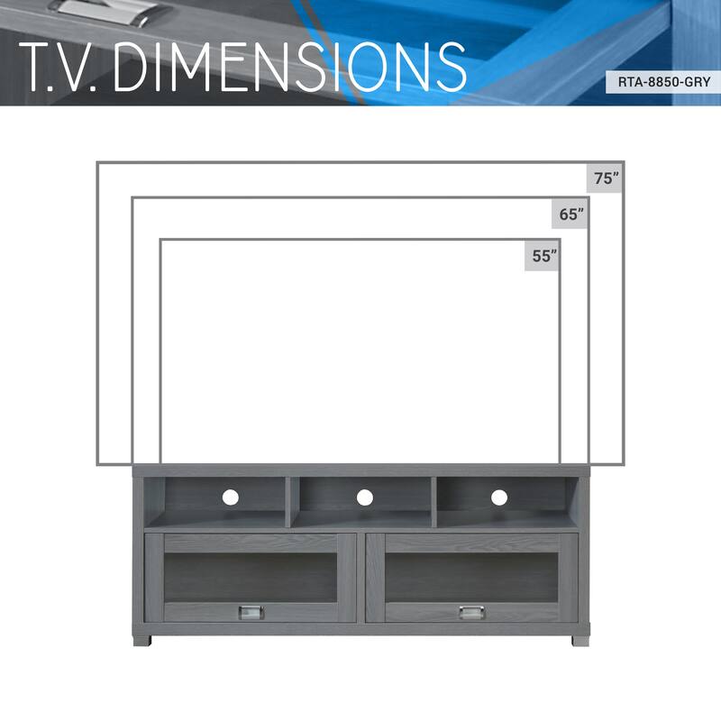 Modern TV Stand for TVs up to 75in 2 Glass Doors with Storage Space and