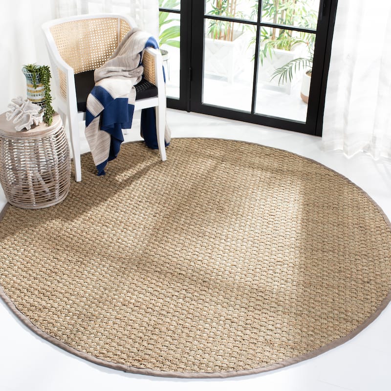 SAFAVIEH Natural Fiber Marina Basketweave Seagrass Rug - 7' Round - Natural/Grey - Round