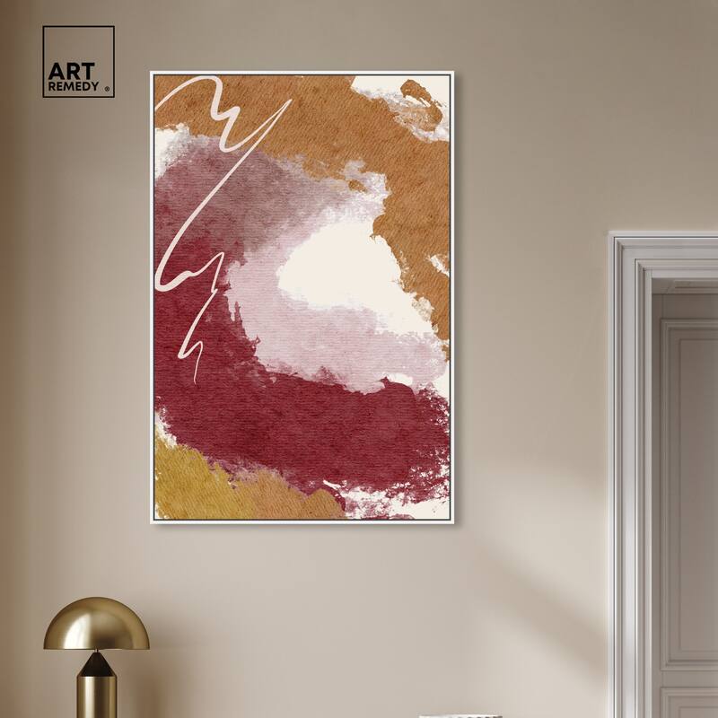 Art Remedy Burgundy And Cork Framed Boho Abstract 1 Piece Canvas Wall Art