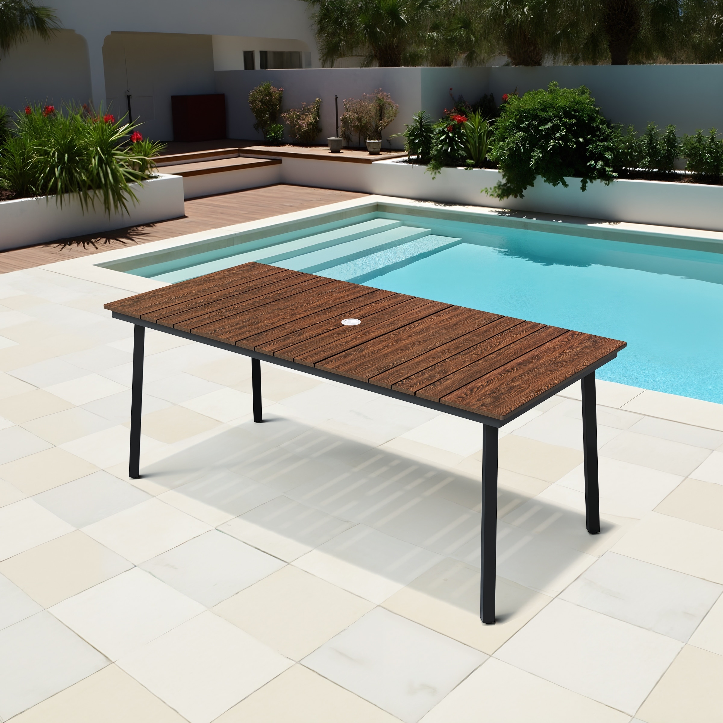 Outdoor Patio All-Weather WPC Table Top with Umbrella Hole - N/A