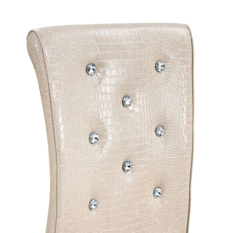 Retro Alligator-Embossed Faux Leather Dining Chairs with Crystal Buckle, Accent Upholstered Kitchen Chairs