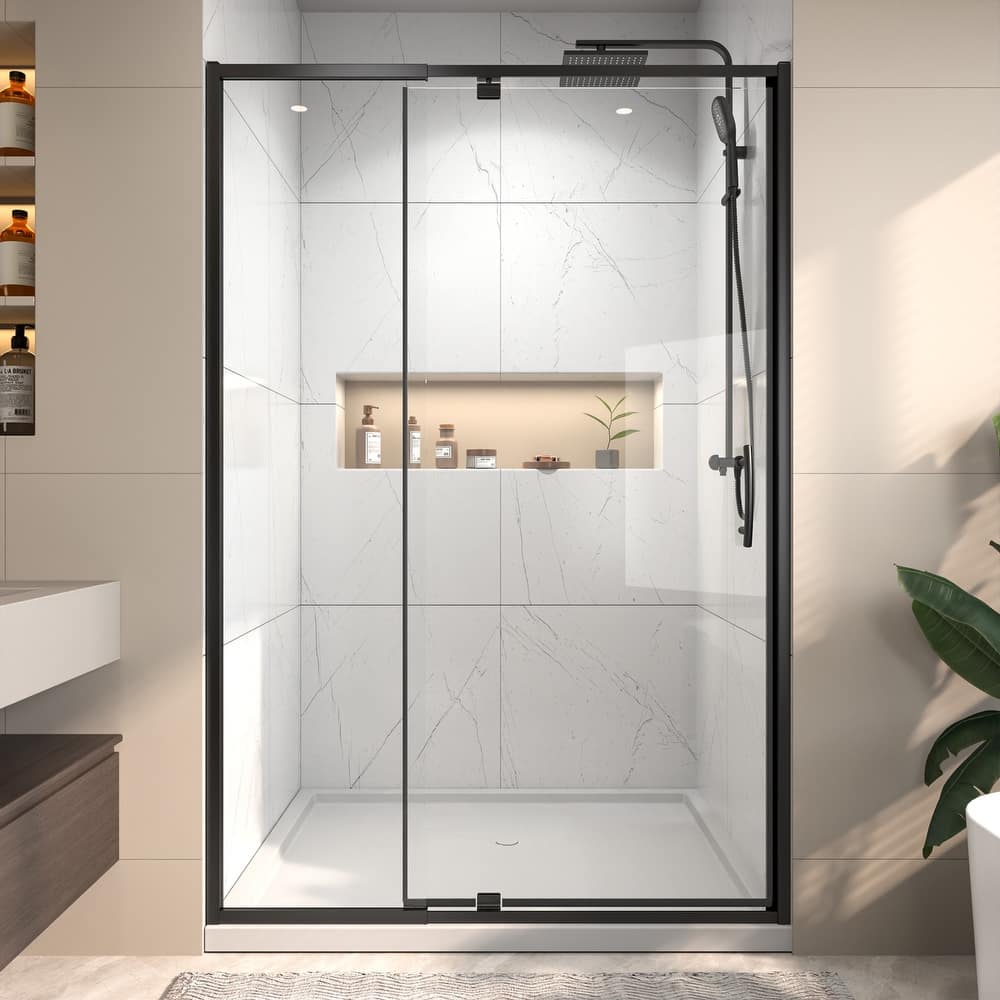 Modland 48"x71" Pivot Swing Semi-Frameless Shower Door with 1/4" Tempered Clear Glass