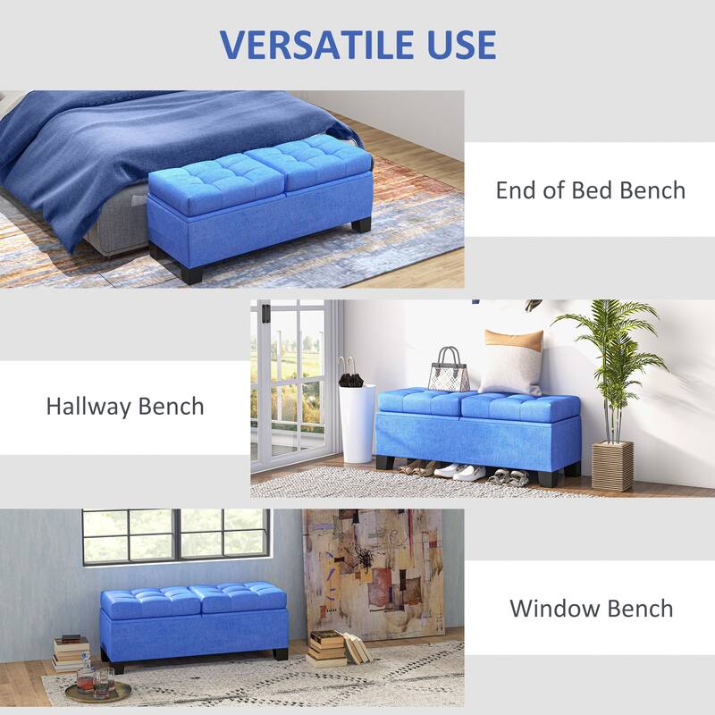 HOMCOM 46" Storage Ottoman Bench, Upholstered End of Bed Bench with Steel Frame