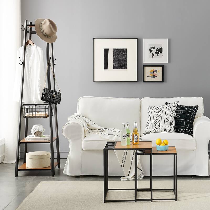 VECELO 72" Industrial Brown Coat Rack with Shelves Multi-functional Space Saving Storage Stand for Entryway Living Room