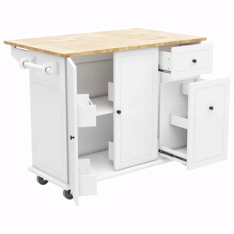 Rolling Kitchen Cart with Drop Leaf, Storage Rack, and 3-Tier Cabinet Organizer