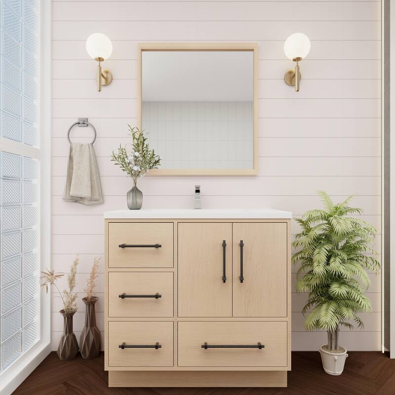 Victoria 36'' L Drawer Freestanding Vanity with Acrylic Sink - 35.5 - Oak Finish - Yellow Oak